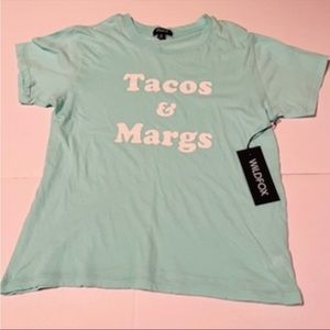 WildFox Tacos & Margs Women Size Medium Mint Green Short Sleeve Shirt Preppy NEW